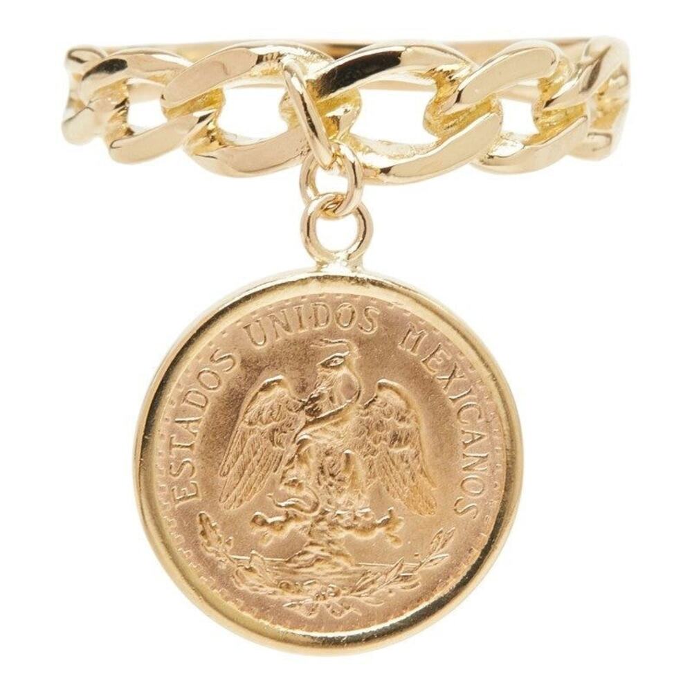 Unbranded Mexico 2 Peso Coin 1945 21.6K Gold 18K Yellow Gold Ring Gold